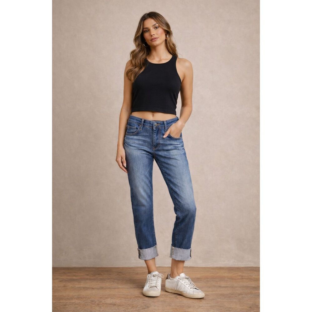 AG × Anthropologie Stevie Low‑Rise Slim Straight Cuffed Ankle Jeans Size 29 - Picture 3 of 11